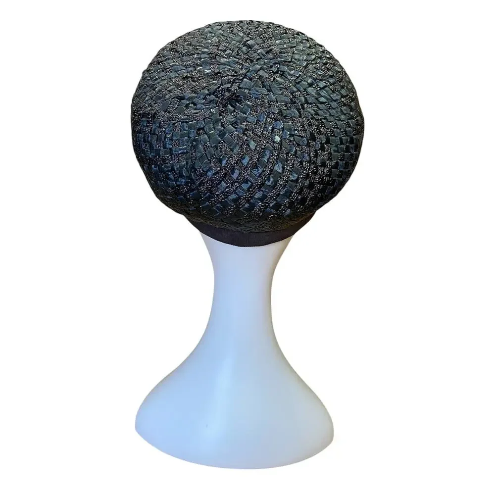 1960s Navy Blue Straw Pillbox Hat | Union Made Vintage Church Cocktail Hat